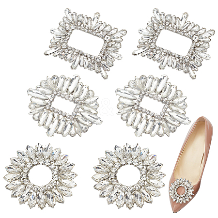 WADORN 6Pcs 3 Style Alloy Crystal Rhinestone Shoe Decorations FIND-WR0011-30-1