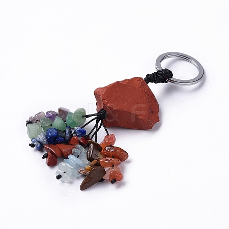 Natural Red Jasper Nugget with Mixed Gemstone Chips Tassel Keychains KEYC-P012-02P-07-1