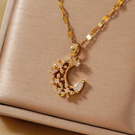 Shiny Brass Clear Cubic Zirconia Pendant Necklaces for Women YA7820-1-1