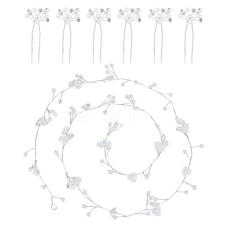 GOMAKERER 1Pc Wedding Bridal Flower Pearl Headband OHAR-GO0001-07-1