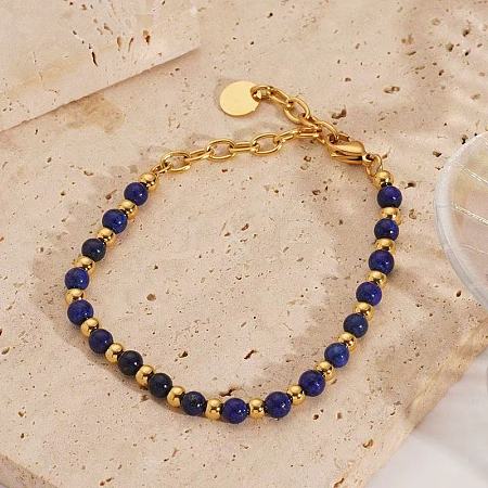 Bohemian Style Natural Lapis Lazuli Round Beaded Bracelets for Women JU9810-3-1