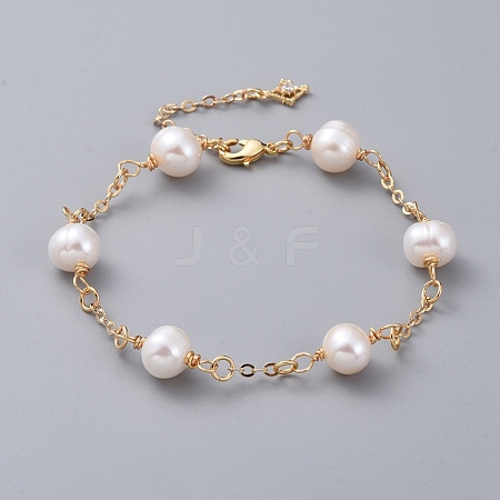 Natural Cultured Freshwater Pearl Beads Link Bracelets BJEW-JB04818-01-1