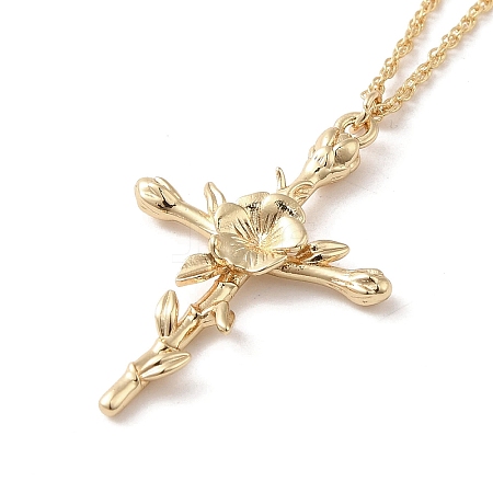 304 Stainless Steel Cross with Flower Pendant Necklaces for Women NJEW-A020-03B-G-1