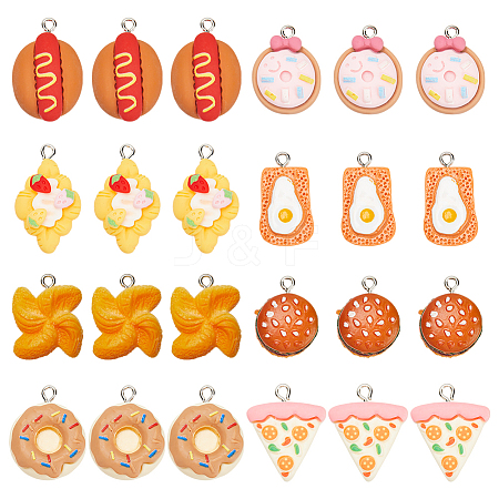 32Pcs 8 Styles Foods Opaque Resin Pendants RESI-SC0003-37-1
