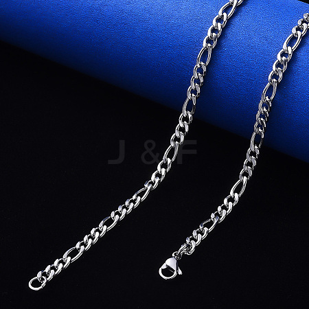 Non-Tarnish 304 Stainless Steel Figaro Chain Necklaces NJEW-S420-003B-P-1