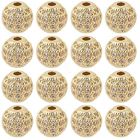 20Pcs Round Brass Micro Pave Cubic Zirconia Beads ZIRC-SC0001-37G-1