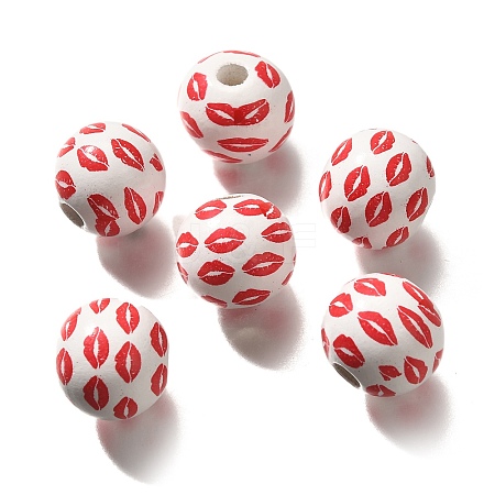 Valentine's Day Element Printed Wood Beads WOOD-R002-01-37-1