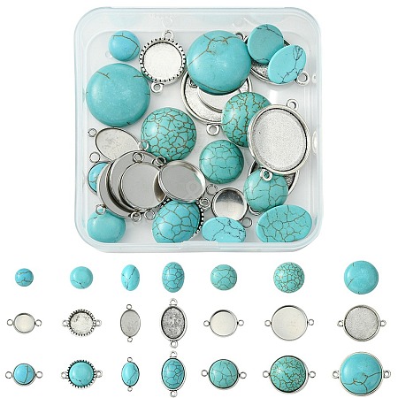 DIY Synthetic Turquoise Oval/Half Round Tibetan Style Alloy Connector Charms Making Kit DIY-FS0006-14-1