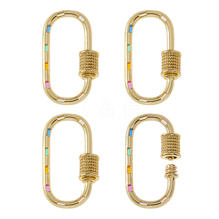 4Pcs Brass Micro Pave Cubic Zirconia Screw Carabiner Lock Charms ZIRC-DC0001-35-1