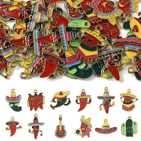 36Pcs 12 Styles Cinco De Mayo Theme Alloy Enamel Pendants ENAM-FS0004-37-1