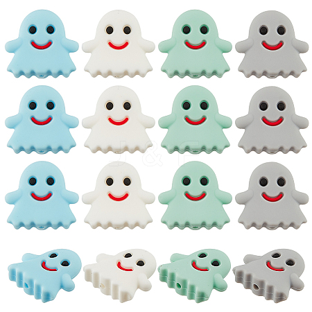 CRASPIRE 16Pcs 4 Colors Ghost Food Grade Silicone Beads SIL-CP0001-02-1