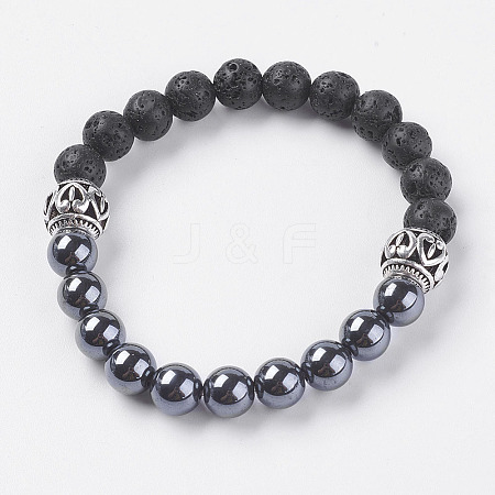 Natural Lava Rock Beads Stretch Bracelets BJEW-I241-04-1