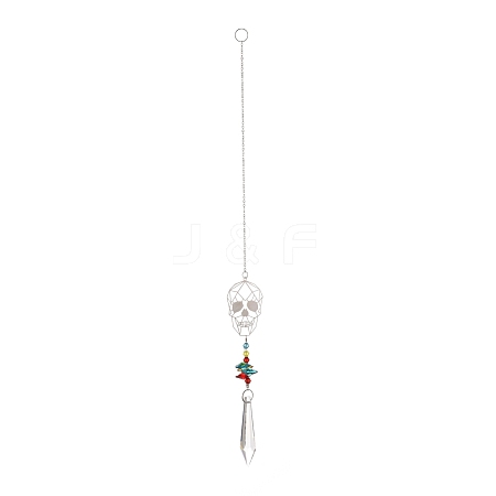 Iron Skull Hanging Crystal Chandelier Pendant HJEW-M002-10P-1