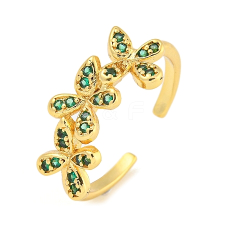 Flower Rack Plating Brass Micro Pave Cubic Zirconia Open Cuff Rings for Women RJEW-N047-01G-05-RS-1