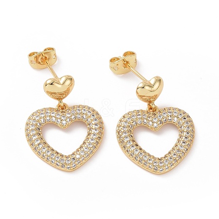 Clear Cubic Zirconia Hollow Out Heart Dangle Stud Earring EJEW-C008-01G-1