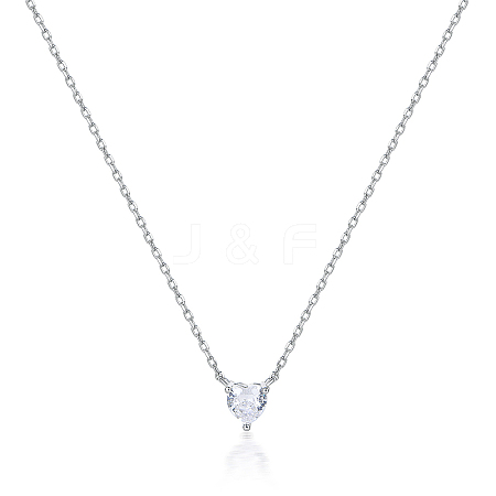 925 Sterling Silver Clear Cubic Zirconia Heart Pendant Cable Chain Necklaces for Women NX7173-1