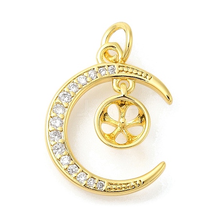 Plane Rack Moon Plating Brass Micro Pave Clear Cubic Zirconia Pendant Rhinestone Settings KK-S396-57G-1