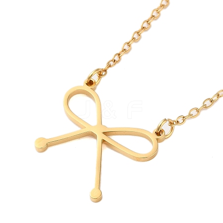 304 Stainless Steel Bowknot Pendant Necklaces for Women NJEW-S434-01G-1