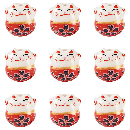 9Pcs Handmade Printed Porcelain Beads PORC-TADJ0001-01H-1