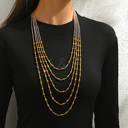 Bohemian Style Plastic Long Bicone Beads Multi Layered Necklaces for Women's Daily Parties DF6907-3-1