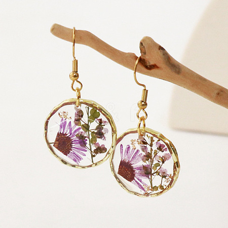 Alloy Epoxy Dried Flower Dangle Earrings FS-WGABF6D-10-1