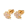 Ion Plating(IP) Enamel Clover with Crystal Rhinestone Stud Earrings with 316 Surgical Stainless Steel Pins EJEW-A081-12G-01-1