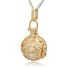 Golden Tone Brass Hollow Round Cage Pendants KK-J226-02G-2