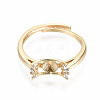 Brass Micro Pave Clear Cubic Zirconia Peg Bails Cuff Finger Ring Settings KK-T056-116G-NF-2