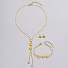 Flower Titanium Steel Crystal Rhinestone Lariat Necklaces & Stud Earrings & Bracelets Sets for Women FS-WG939A0-01-4