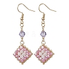 304 Stainless Steel Handmade Glass Seed Beads Rhombus Dangle Earrings EJEW-MZ00517-01-2