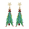 Christmas Tree Natural Red Jasper & Glass Seed Beads Dangle Stud Earrings for Women EJEW-MZ00157-1