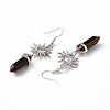 Natural Tiger Eye Bullet with Sun Dangle Earrings EJEW-I276-01P-08-4