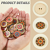 100Pcs Printed Wooden Buttons BUTT-CP0001-16-6