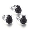 Adjustable Natural Lava Rock Finger Rings RJEW-F107-A10-1