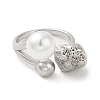 304 Stainless Steel Round Ball Open Cuff Ring with ABS Plastic Imitation Pearl RJEW-G297-02P-2