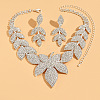 Leaf Brass Crystal Rhinestone Pendant Necklaces & Stud Dangle Earrings Sets FS-WG7504E-01-1