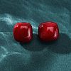 Square Brass & Plastic Stud Earrings for Women EJEW-G425-01G-01-1