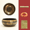 Tibetan Brass Singing Bowl & Wood Striker & Cloth Mat & Burlap Bag Set RELI-PW0004-02D-02-1