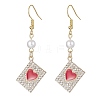 Alloy Crystal Rhinestone Rectangle with Heart Dangle Earrings EJEW-JE05491-02-1