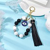 Silicone & Natural Dalmatian Jasper Beaded Bracelet Wristlet Keychain KEYC-JKC00994-2