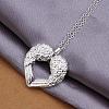 Simple Silver Color Plated Brass Heart Wing Pendant Necklaces For Women NJEW-BB12774-3