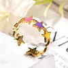 201 Stainless Steel Enamel Open Cuff Ring for Women RJEW-A053-03G-03-1