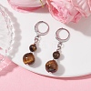 Round Natural Tiger Eye Dangle Earrings EJEW-JE05536-04-3