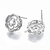 Brass Micro Pave Clear Cubic Zirconia Stud Earring Findings KK-T062-58P-NF-2