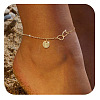 Brass Double Heart Link Flat Round Initial Charm Anklets for Women FS-WGA84B7-08-1