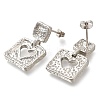 Rack Plating Square with Hollow Heart Brass Stud Earrings EJEW-I310-07P-2