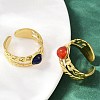 316 Stainless Steel with Natural Mixed Gemstone Cuff Rings RJEW-Z098-01G-14-3