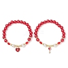 2Pcs Valentine's Day Theme Acrylic Pearl Round Beaded Stretch Bracelets BJEW-JB11422-2