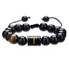 Adjustable Natural Tiger Eye and Glass Beaded Braided Bead Bracelets for Men Women FS-WGD7D76-20-1