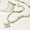 Saint Patrick's Day Natural Flower Amazonite Clover Pendant Round Beaded Necklaces with Brall Heart OT Clasps NJEW-G202-02G-03-2
